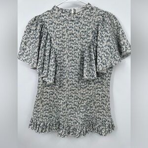 Caroline Constas S/XS Floral Ruffle Top NWOT